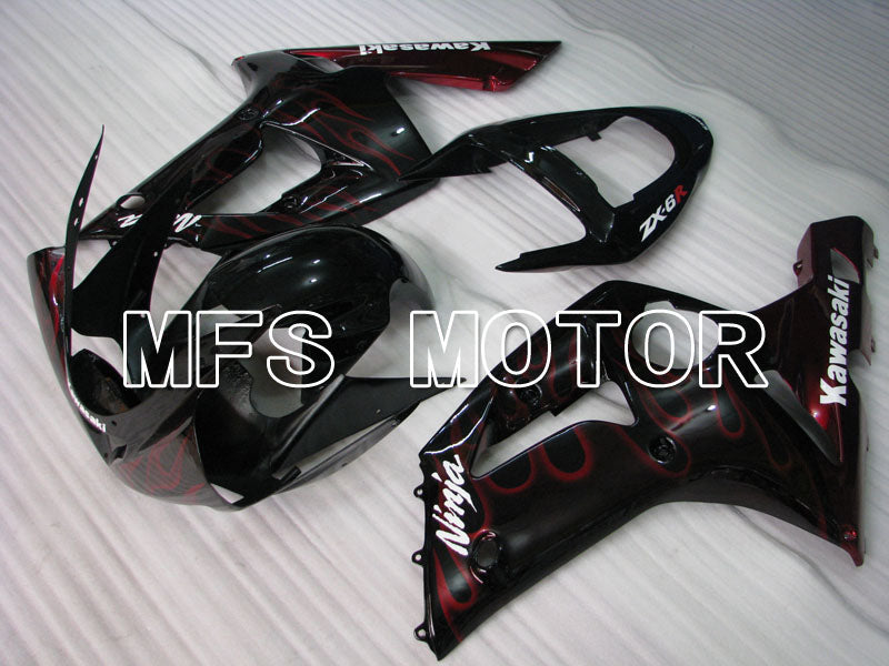 Kawasaki NINJA ZX6R 2003-2004 Injection ABS Fairing - Flame - Black Red - MFS3708 - Fairings Kit